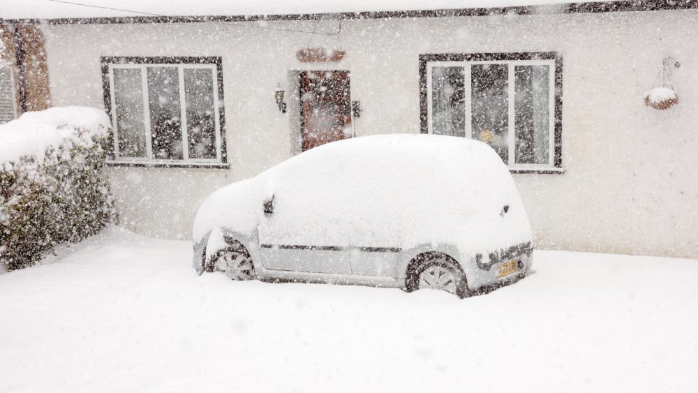 Snow Covered Car in Detling Village